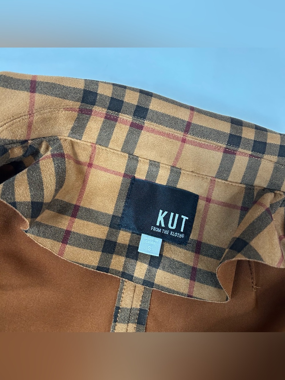 Kut From The Kloth Womens Size Small Faux Suede Open Front Jacket Plaid Orange - Picture 6 of 9